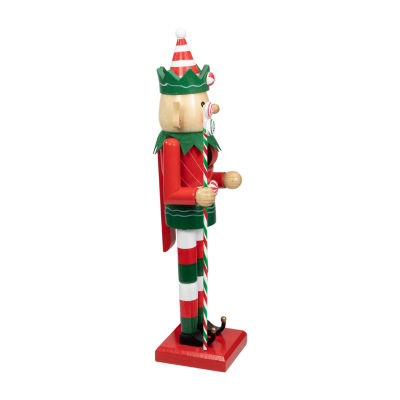 15'' Red and Green Traditional Striped Elf Christmas Nutcracker