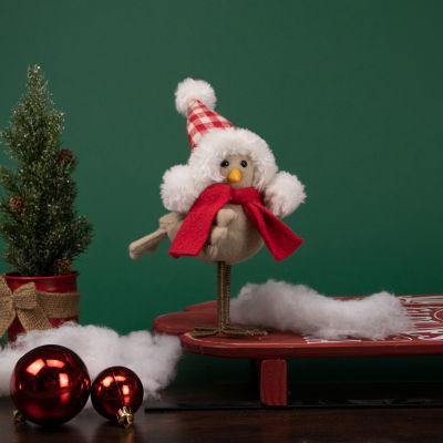 8.5'' Right Facing Standing Bird with Red Scarf and Plaid Hat Christmas Figure