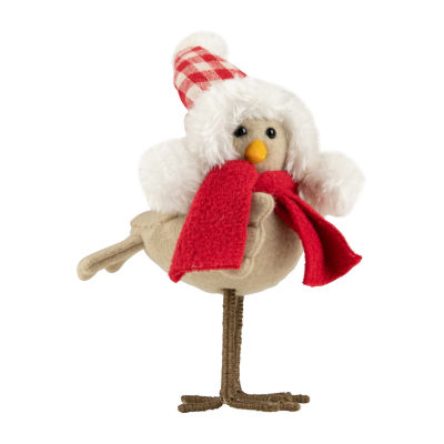 8.5'' Right Facing Standing Bird with Red Scarf and Plaid Hat Christmas Figure