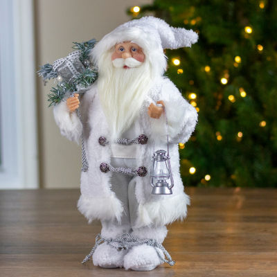 16'' White Frost Standing Santa Claus Christmas Figurine with Lantern