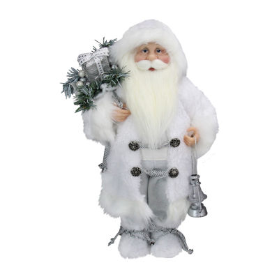 16'' White Frost Standing Santa Claus Christmas Figurine with Lantern