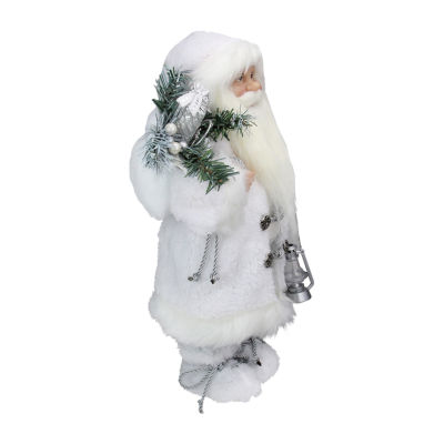 16'' White Frost Standing Santa Claus Christmas Figurine with Lantern