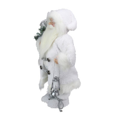 16'' White Frost Standing Santa Claus Christmas Figurine with Lantern