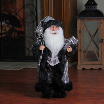 16'' Silver and Black Standing Santa Claus Christmas Figurine with Gifts