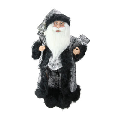 16'' Silver and Black Standing Santa Claus Christmas Figurine with Gifts