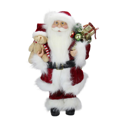 16'' Red and White Standing Santa Claus Christmas Figure with Present ...