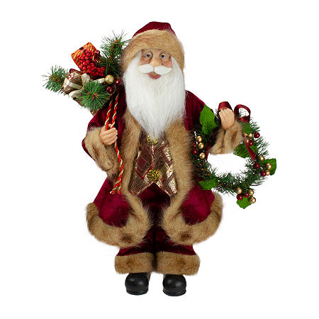 Northlight 18'' Red Santa Claus Holding A Wreath And Gift Bag Christmas Figurine