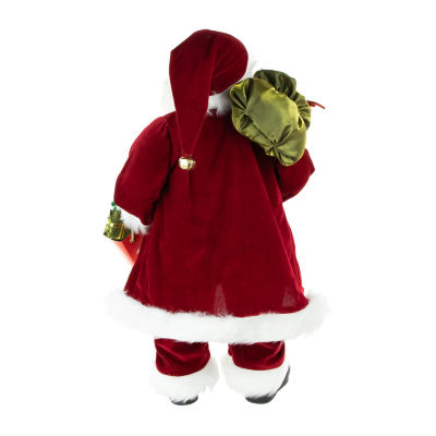 24'' Poinsettia Santa Claus with Gift Bag Christmas Figure