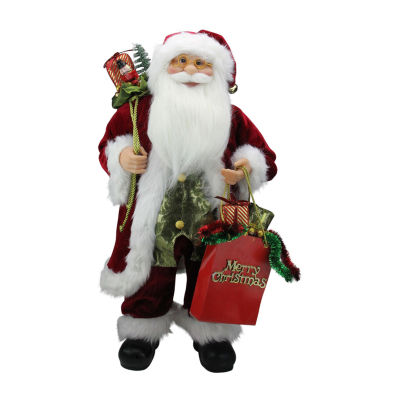 24'' Poinsettia Santa Claus with Gift Bag Christmas Figure