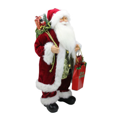 24'' Poinsettia Santa Claus with Gift Bag Christmas Figure