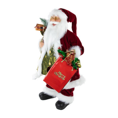 24'' Poinsettia Santa Claus with Gift Bag Christmas Figure