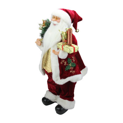 24'' Red Holly Berry Standing Santa Claus with Presents and Gift Bag Christmas Figurine