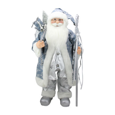 24'' Blue and Silver Ice Palace Santa Claus with Staff and Bag Christmas Figure