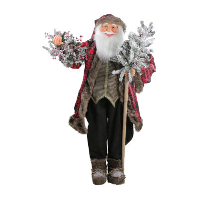 60'' Santa Claus with Flocked Alpine Tree and Wreath Standing Christmas Figure