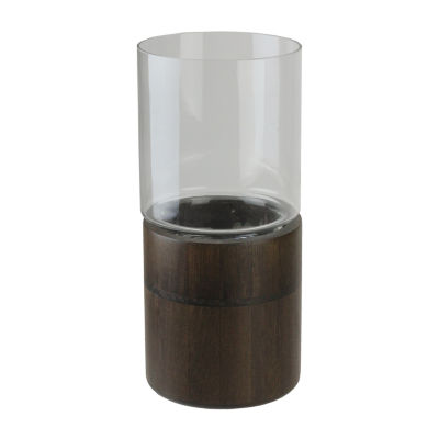 12'' Clear Glass Hurricane Pillar Candle Holder with Wooden Base, Color