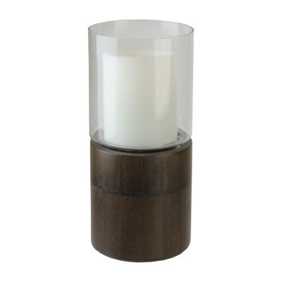 12'' Clear Glass Hurricane Pillar Candle Holder with Wooden Base