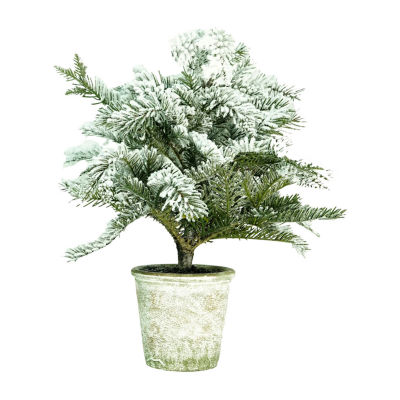 20'' Flocked White and Green Artificial Pine Tree with a Pot, Color