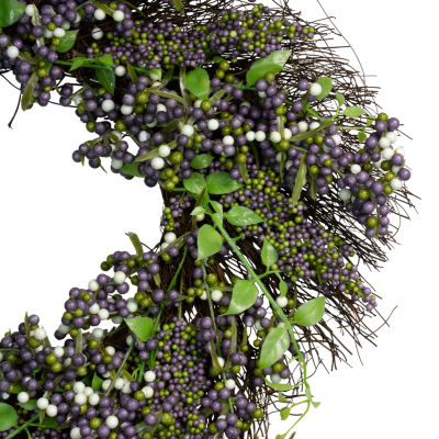 Purple Mini Berry Artificial Thanksgiving Wreath  22-Inch Unlit