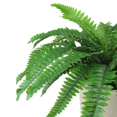 21'' Green and Cream White Boston Fern Artificial Potted Plant