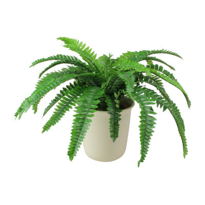 21'' Green and Cream White Boston Fern Artificial Potted Plant
