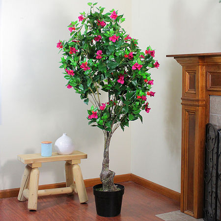 74.5'' Pink And Red Potted Artificial Bougainvillea Tree, One Size, Pink