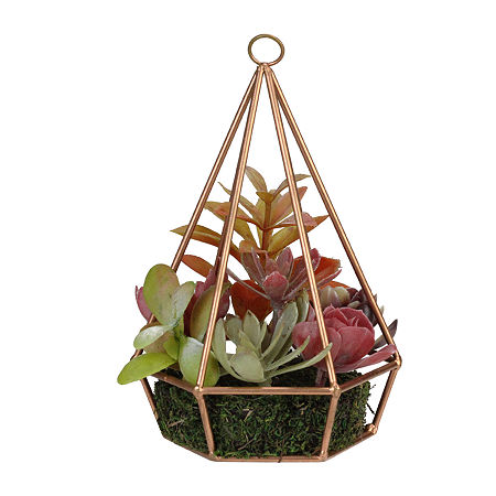 9'' Artificial Green And Purple Succulents Arrangement In 6-Sided Wire Frame, One Size, Multiple Colors