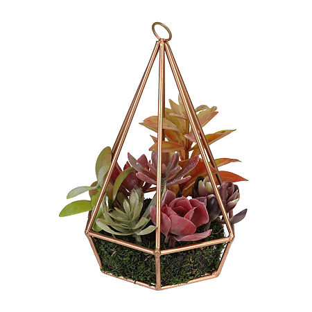 9'' Artificial Green And Purple Succulents Arrangement In 6-Sided Wire Frame, One Size, Multiple Colors