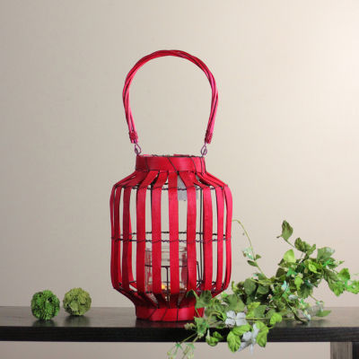 20'' Tropicalia Blush Red Cabana Tiki Bar Votive Candle Holder Lantern