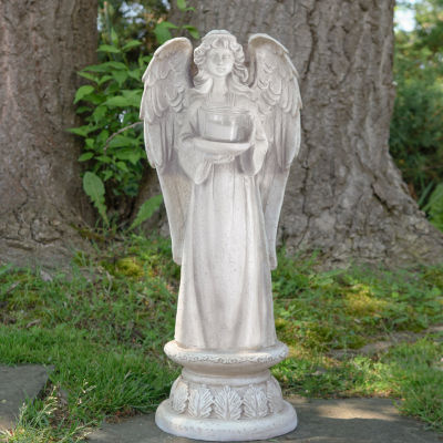 22.5'' Standing Angel with Birdbath Votive Candle Holder Outdoor Garden Statue