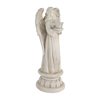 22.5'' Standing Angel with Birdbath Votive Candle Holder Outdoor Garden Statue