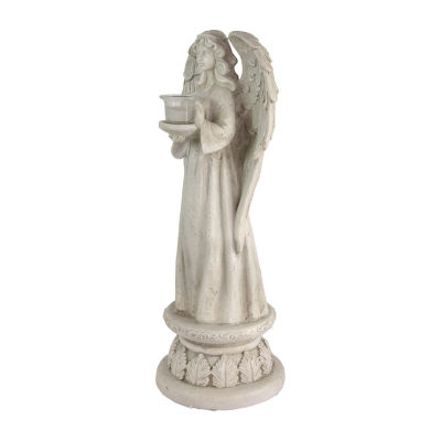 22.5'' Standing Angel with Birdbath Votive Candle Holder Outdoor Garden Statue