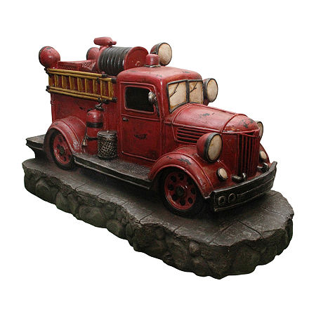 38'' Lighted Red And Black Vintage Fire Truck Outdoor Patio Fountain, One Size, Red