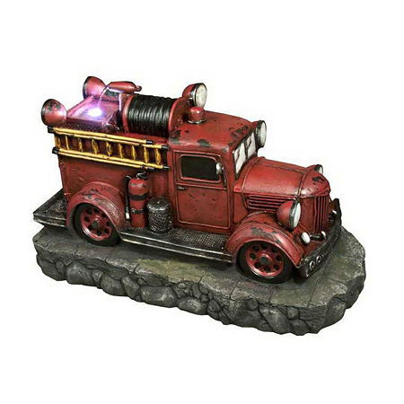 38'' Lighted Red And Black Vintage Fire Truck Outdoor Patio Fountain, One Size, Red