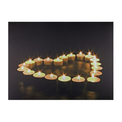 LED Lighted Flickering Heart-Shaped Candles Canvas Wall Art 15.75"