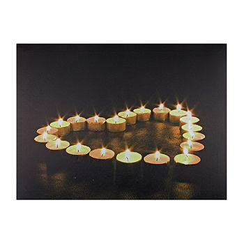 LED Lighted Flickering Heart-Shaped Candles Canvas Wall Art 15.75