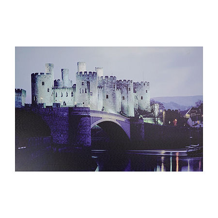 LED Lighted Conwy Castle In Wales Scene Canvas Wall Art 15.75'' X 23.5'', One Size, Blue