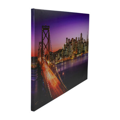 LED Lighted Famous San Francisco Oakland Bay Bridge Canvas Wall Art 23.5"