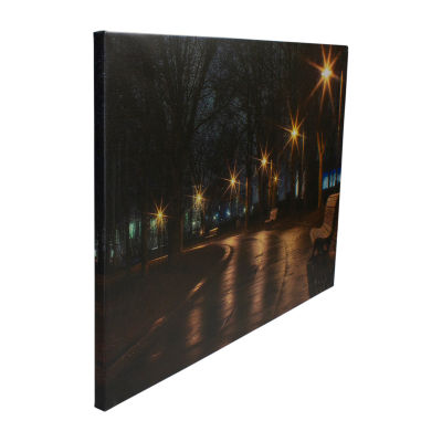 LED Lighted Nighttime City Park Scene Canvas Wall Art 23.75"