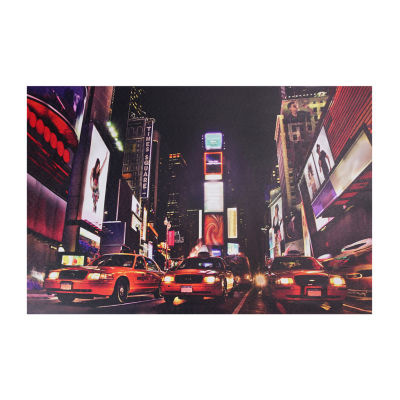 LED Lighted NYC Times Square Broadway Taxi Cabs Canvas Wall Art 15.75" x 23.5"