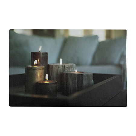 LED Lighted Faux Driftwood Flickering Candles Canvas Wall Art 15.75 X 23.5, One Size, Brown