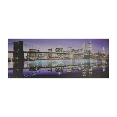 LED Lighted Famous New York City Brooklyn Bridge Skyline Canvas Wall Art 15.75'' x 39.25''