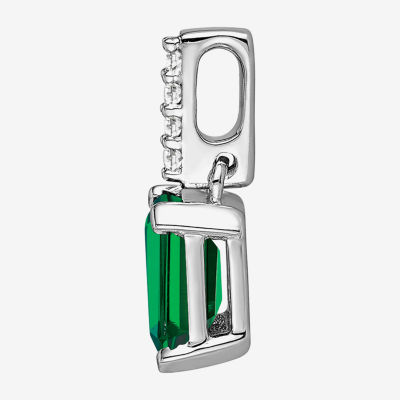 Gemstone Diamond Accent 10K White Gold Emerald-cut Pendant