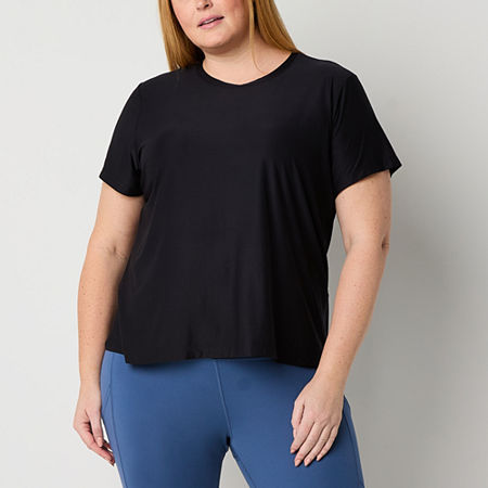 Xersion Womens Performance Crew Neck Short Sleeve T-Shirt Plus, 0x, Black