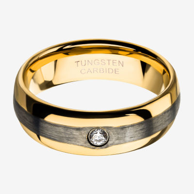 Inox Jewelry Mens 8MM White Cubic Zirconia Tungsten Round Wedding Band