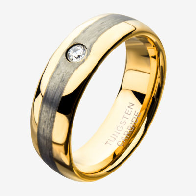 Inox Jewelry Mens 8MM White Cubic Zirconia Tungsten Round Wedding Band