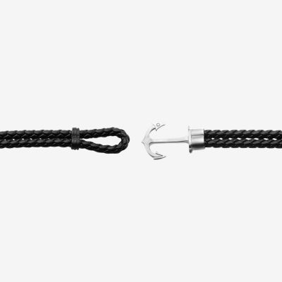 Inox® Jewelry Mens Stainless Steel Anchor & Leather Bracelet