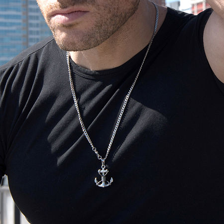 Inox Mens Stainless Steel Anchor Pendant Necklace, One Size, Gray