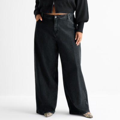 Ashley Graham Slouchy Womens Plus High Rise Wide Leg Jean
