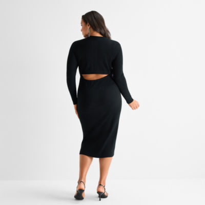 Ashley Graham Womens Plus RibCutout Dress