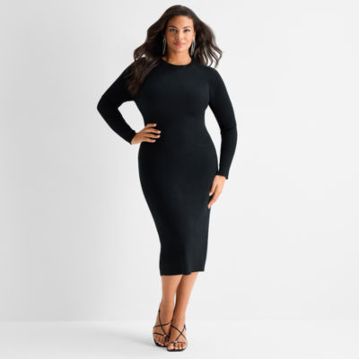 Ashley Graham Womens Plus RibCutout Dress